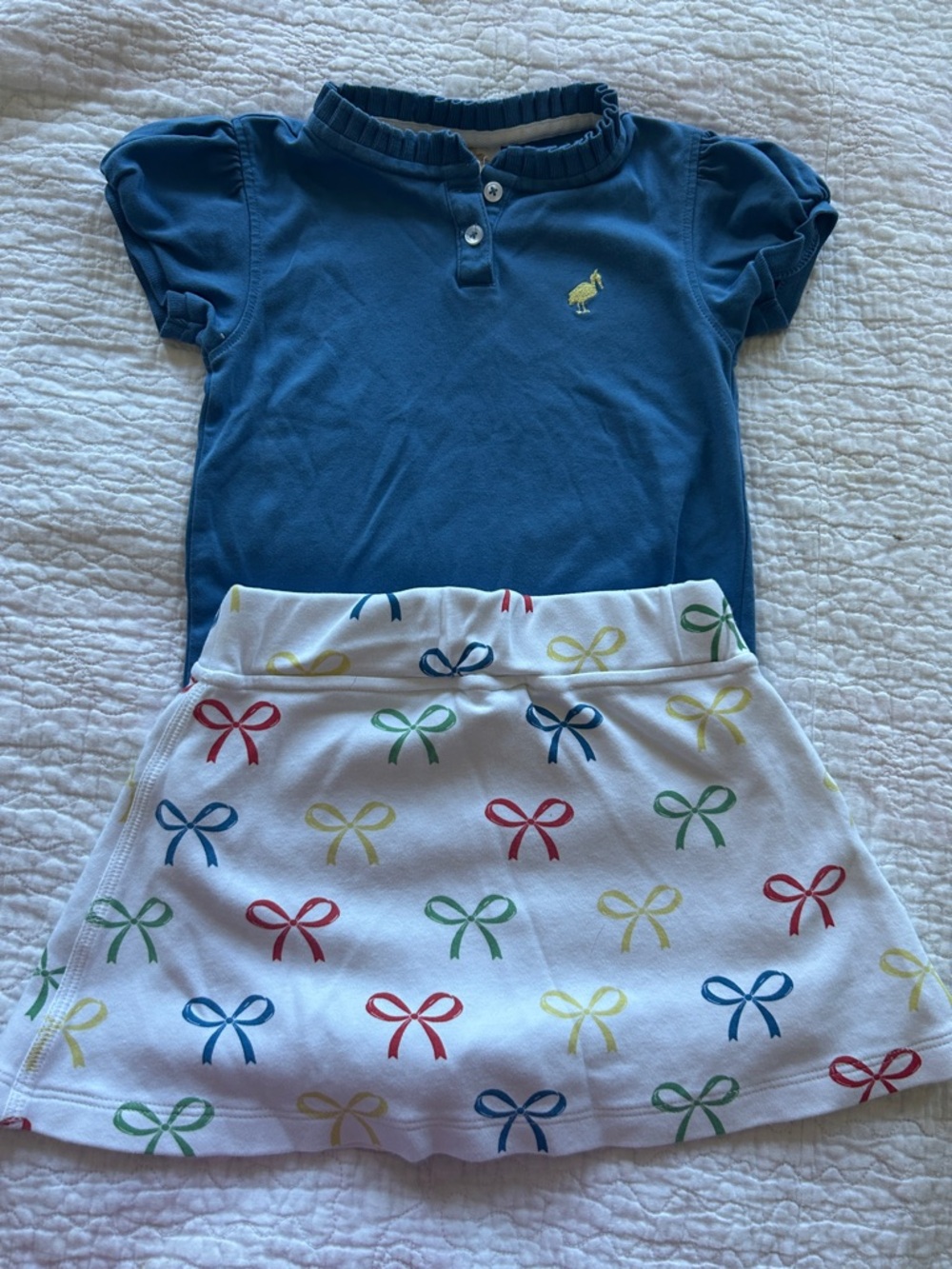 Beaufort Bonnet Company SearcySkirt with Blue and Green Bow Print. Blue Polo